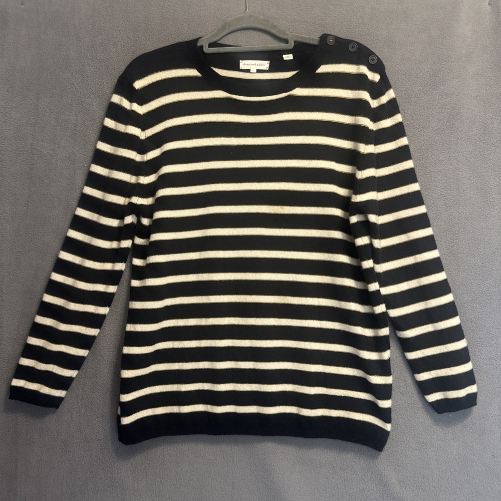 Chinti & Parker 100% Cashmere Striped Crewneck Sweater Size L Nautical *read*